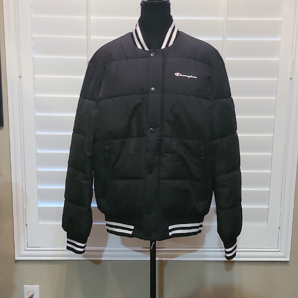 Champion Black Bomber Jacket with White Accents